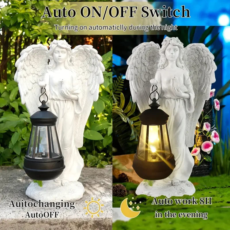 Resin Garden Angel Statue with Lantern - Weather-Resistant Indoor/Outdoor Decor, Multiple Poses, No Electricity Needed