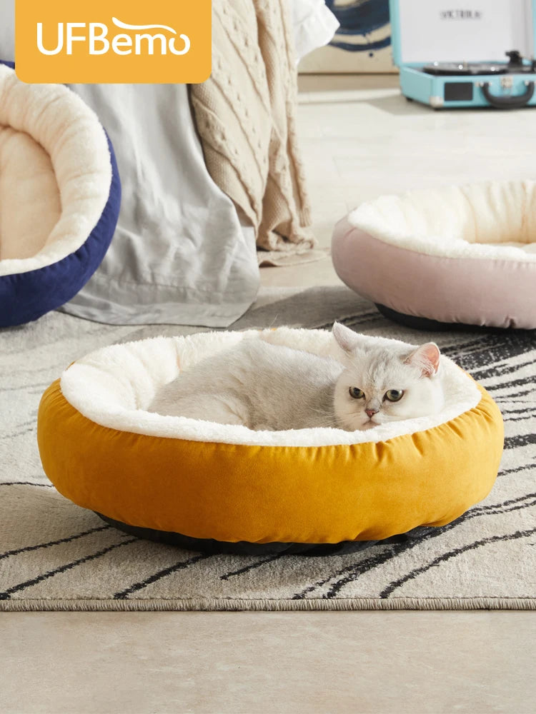 UFBemo Warm Round Donut Dog Cushion Bed With Cloth Cover and Durable Stuffing Bed for Dog Cat Pet Bed