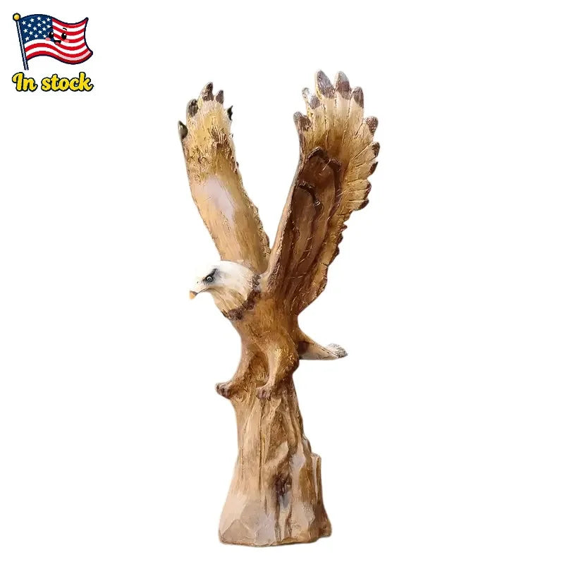 Majestic Bald Eagle Resin Sculpture with Spread Wings, Lifelike Eagle Statue on Tree Stump Base,Handcrafted Outdoor Garden Decor