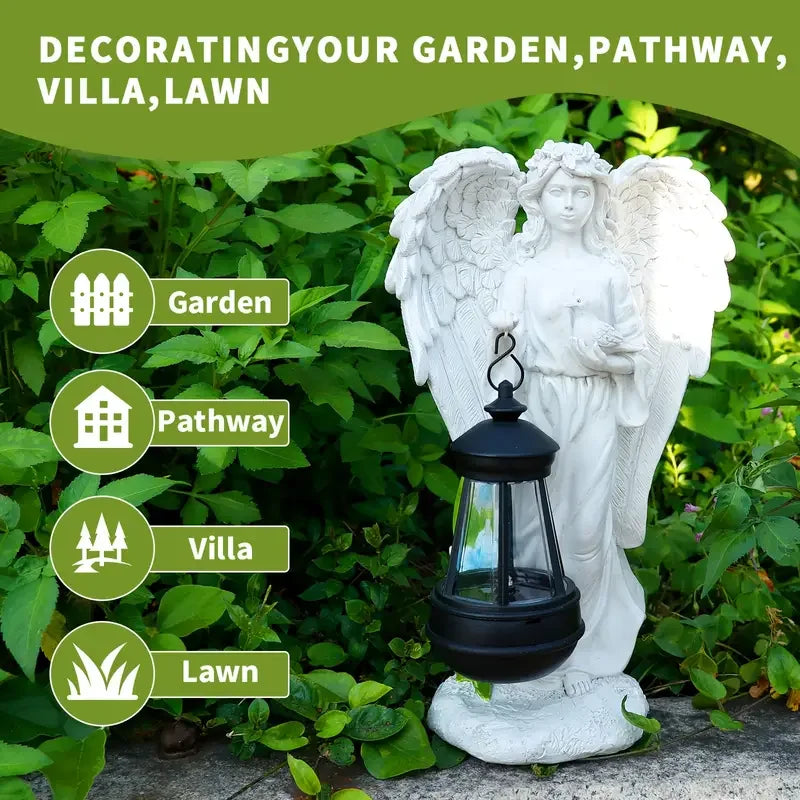 Resin Garden Angel Statue with Lantern - Weather-Resistant Indoor/Outdoor Decor, Multiple Poses, No Electricity Needed
