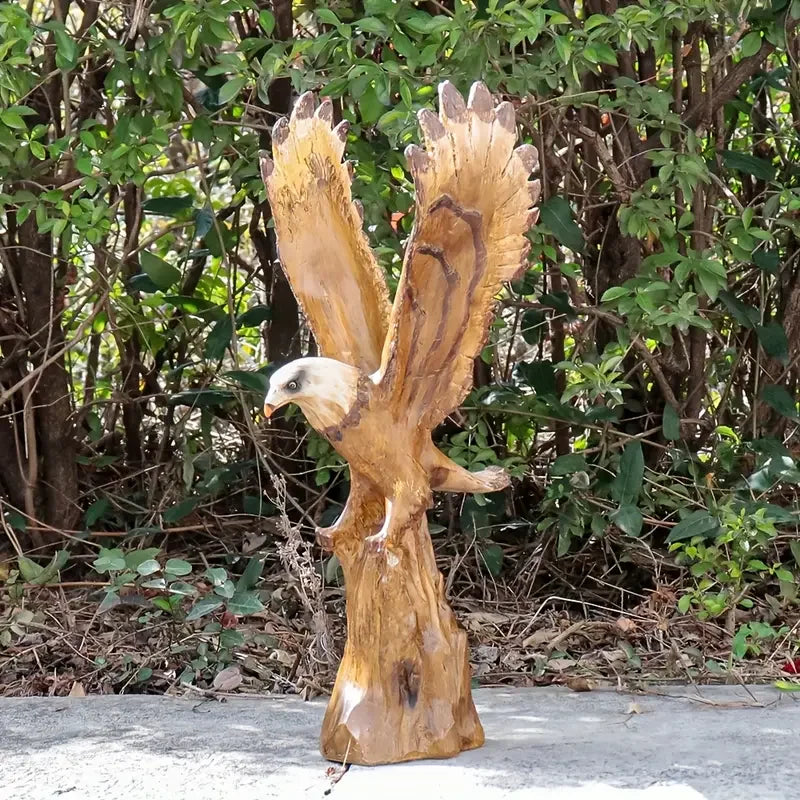 Majestic Bald Eagle Resin Sculpture with Spread Wings, Lifelike Eagle Statue on Tree Stump Base,Handcrafted Outdoor Garden Decor