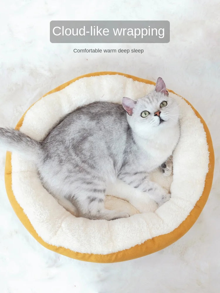 UFBemo Warm Round Donut Dog Cushion Bed With Cloth Cover and Durable Stuffing Bed for Dog Cat Pet Bed
