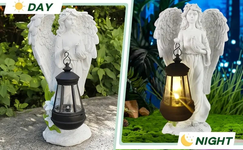 Resin Garden Angel Statue with Lantern - Weather-Resistant Indoor/Outdoor Decor, Multiple Poses, No Electricity Needed