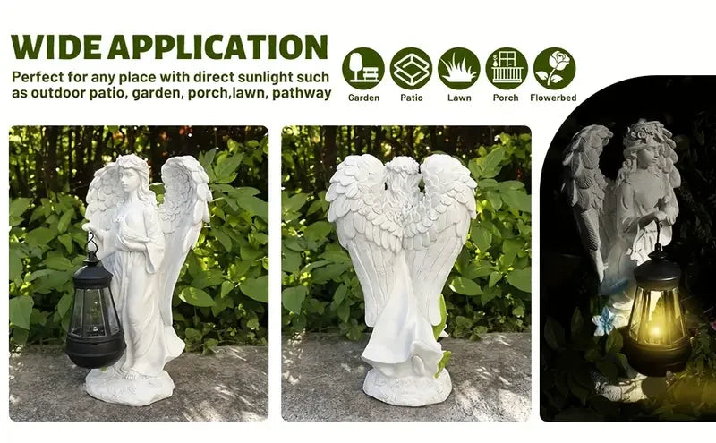 Resin Garden Angel Statue with Lantern - Weather-Resistant Indoor/Outdoor Decor, Multiple Poses, No Electricity Needed