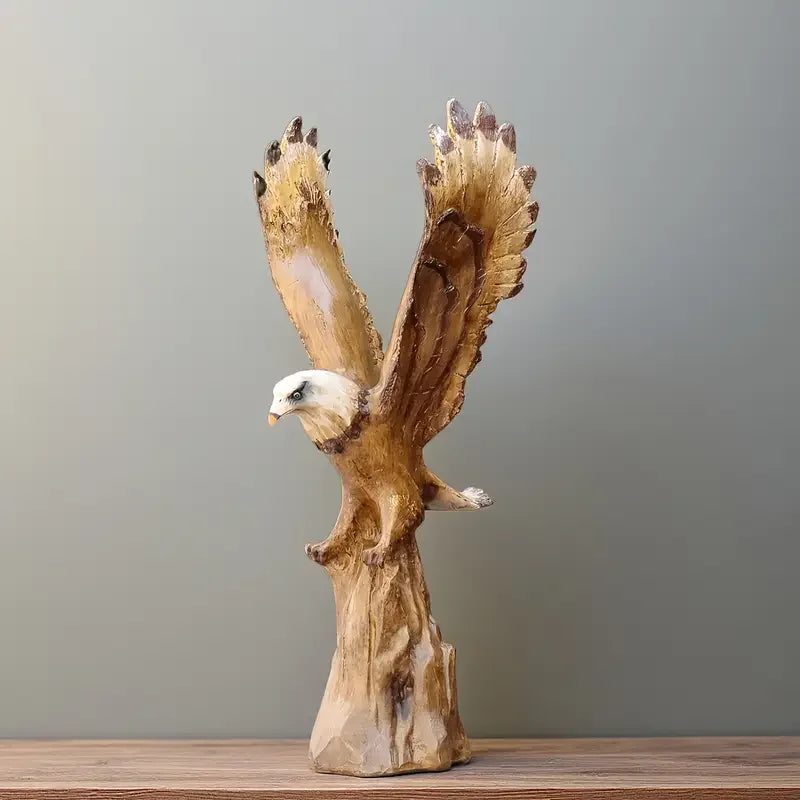 Majestic Bald Eagle Resin Sculpture with Spread Wings, Lifelike Eagle Statue on Tree Stump Base,Handcrafted Outdoor Garden Decor