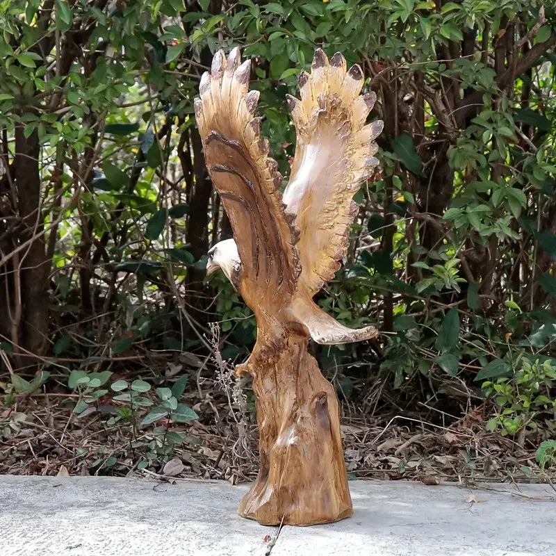 Majestic Bald Eagle Resin Sculpture with Spread Wings, Lifelike Eagle Statue on Tree Stump Base,Handcrafted Outdoor Garden Decor
