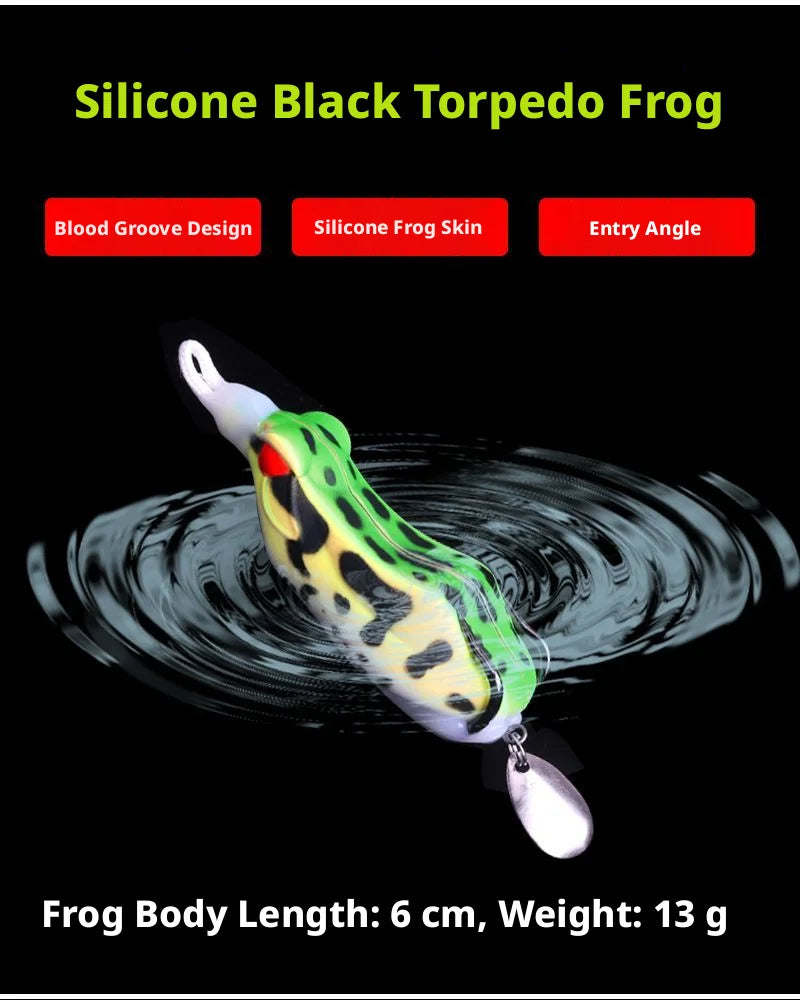 Fake Bait Lure Frog Bait Black Fish Special Kill Simulated Double Hook Point Upturned Soft Bait Floating Water Fishing Black Kin