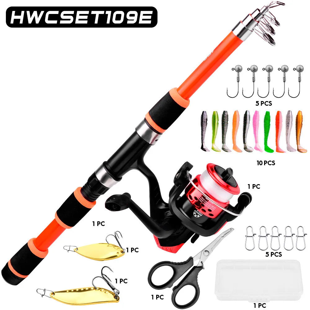Fishing Rod And Reel Bait Full Kit 1.8M Telescopic Spinning Fishing Rod With Reel And Fishing Bait Sea Rod Set Travel Tackle