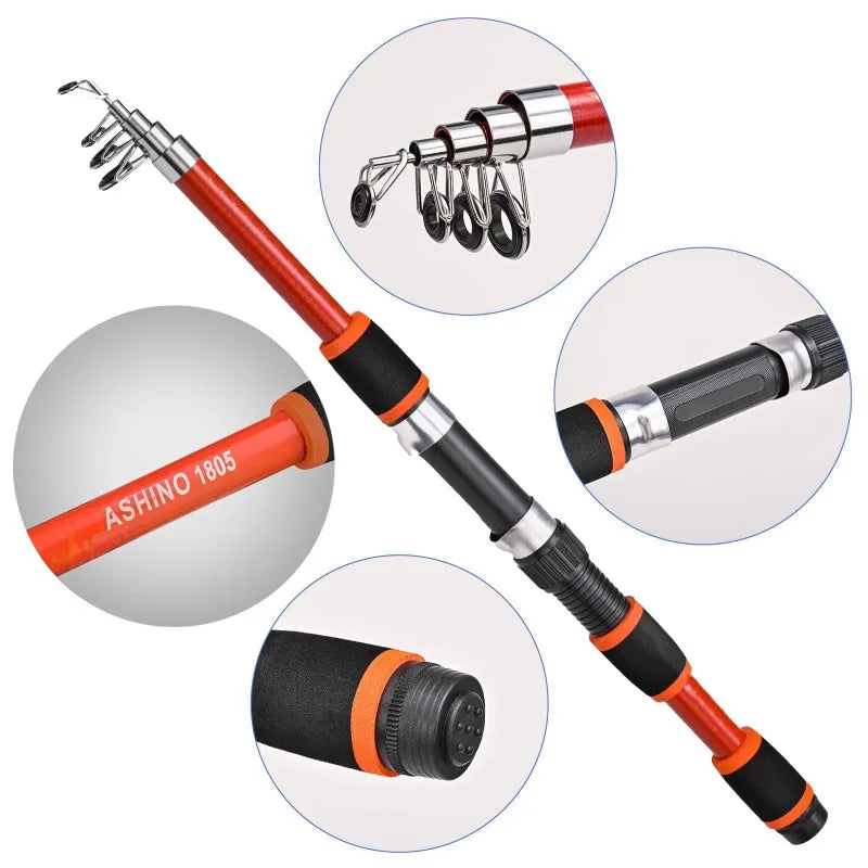Telescopic Fishing Pole Full Portable Fishing Spinning Reels Baits Hooks 180cm Fishing Rod in Saltwater or Freshwater