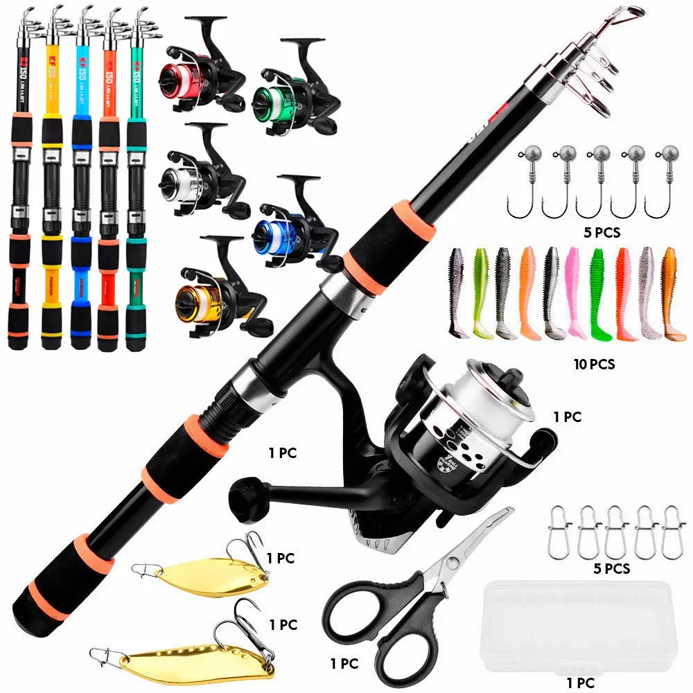 Fishing Rod And Reel Bait Full Kit 1.8M Telescopic Spinning Fishing Rod With Reel And Fishing Bait Sea Rod Set Travel Tackle