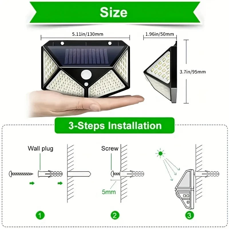 100 LED Outdoor Solar Lamp Outdoor Garden Decoration Solar LED Light Waterproof Sunlight Powered Spotlight with Motion Sensor