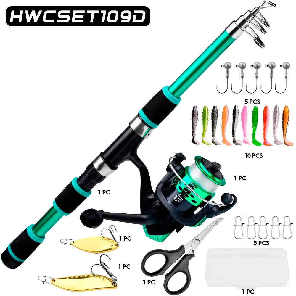 Fishing Rod And Reel Bait Full Kit 1.8M Telescopic Spinning Fishing Rod With Reel And Fishing Bait Sea Rod Set Travel Tackle