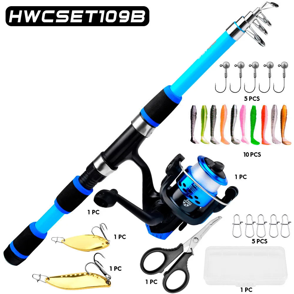 Fishing Rod And Reel Bait Full Kit 1.8M Telescopic Spinning Fishing Rod With Reel And Fishing Bait Sea Rod Set Travel Tackle