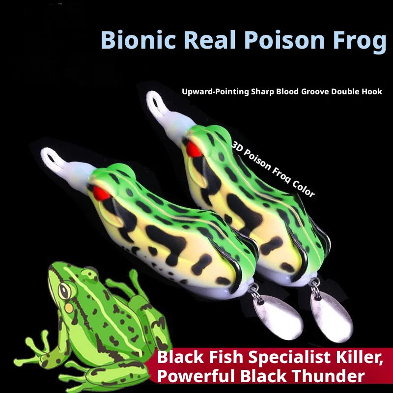 Fake Bait Lure Frog Bait Black Fish Special Kill Simulated Double Hook Point Upturned Soft Bait Floating Water Fishing Black Kin