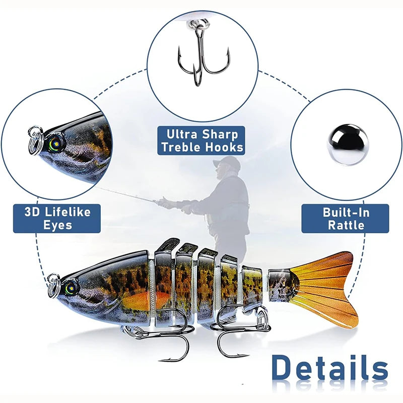 Fishing Lures for Freshwaterand Saltwat Slow Sinking Multi Jointed Swimbaits, Lifelike Lures for Bass Trout Crappie Walleye Pike